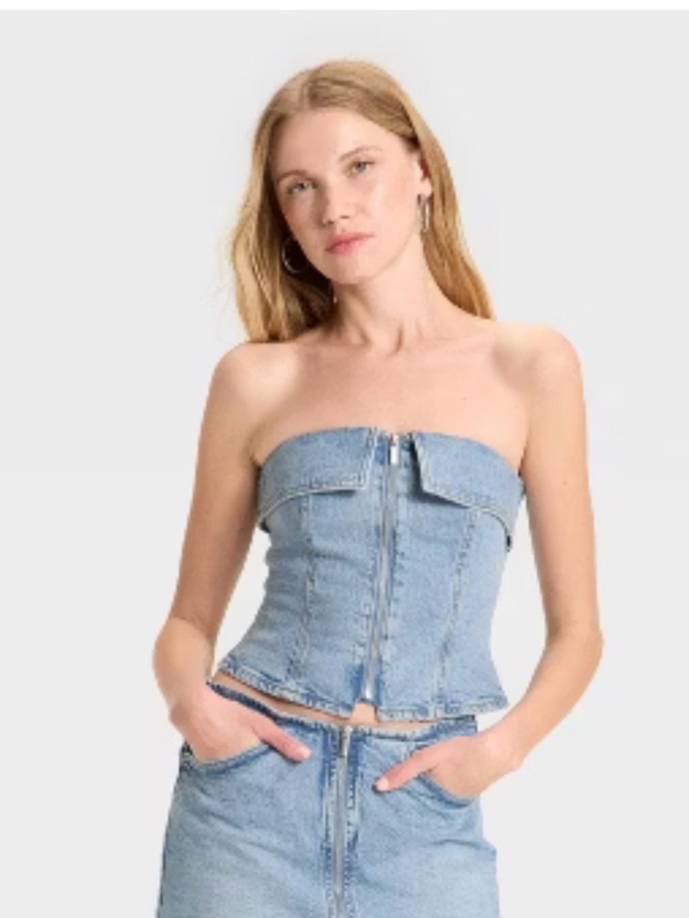 wild fable Denim Strapless Zip Crop Top